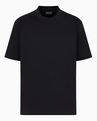 Emporio Armani OFFICIAL STORE T-shirt In Jersey Pima Con Stampa Logo Lettering Laterale Asv Blu