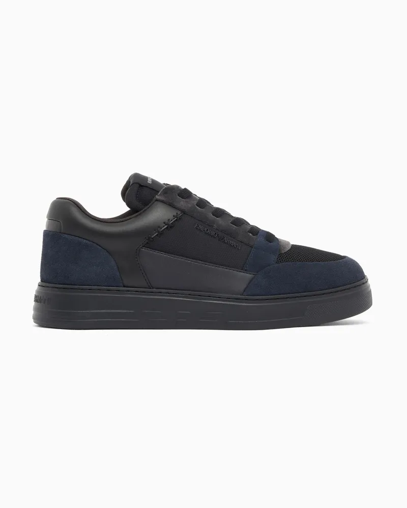 Emporio Armani Sneakers stringate in camoscio e mesh con dettagli in pelle Nero