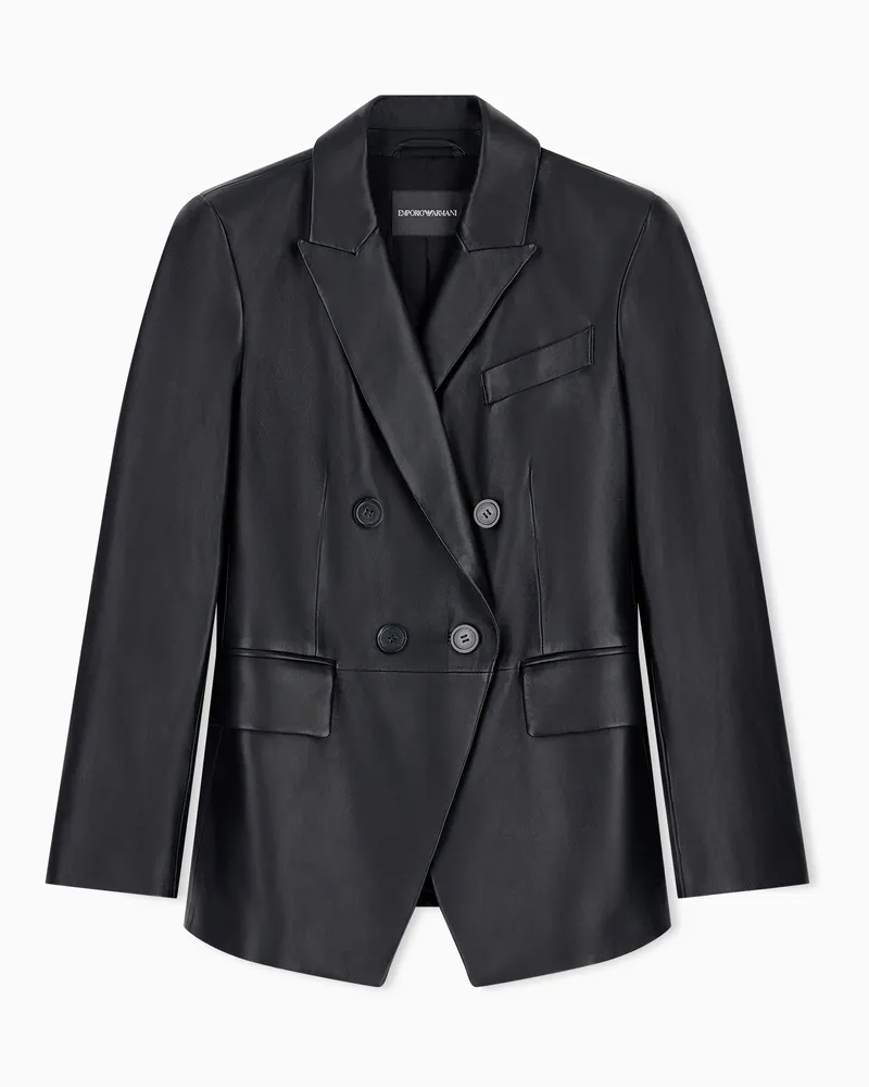 Emporio Armani Blazer doppiopetto in nappa plongé con rever a lancia Nero