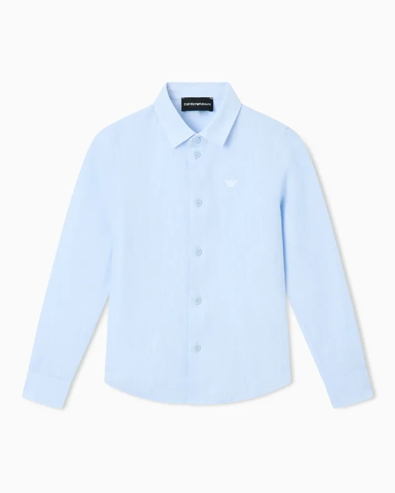 Emporio Armani Camicia in lino con ricamo aquila Azzurro