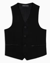 Emporio Armani OFFICIAL STORE Gilet Monopetto In Fresco Lana Con Dettagli In Satin Nero