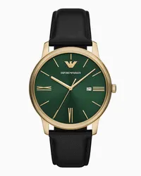 Emporio Armani OFFICIAL STORE Orologio In Pelle Nera Con Datario A Tre Lancette Verde