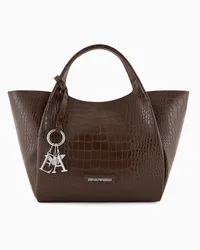 Emporio Armani OFFICIAL STORE Shopper Con Finish Stampa Cocco E Charm Logo Cuoio