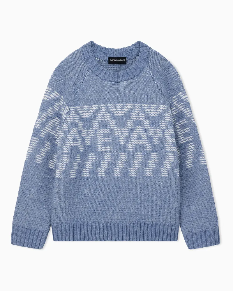 Emporio Armani Pullover girocollo in misto lana con fantasia geometrica Azzurro