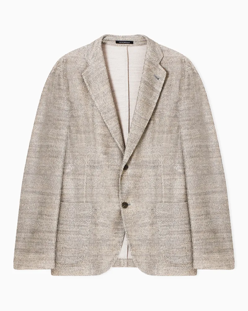 Emporio Armani Giacca monopetto in maglia effetto 3D Icon Beige