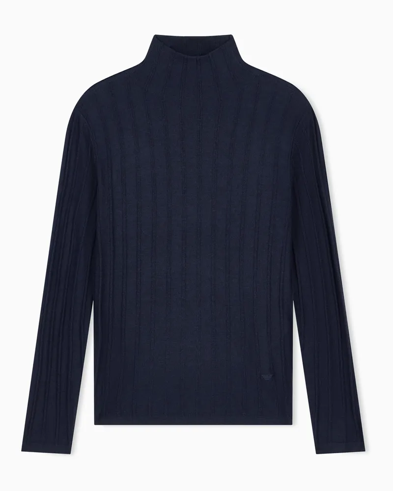 Emporio Armani Maglione lupetto in lana vergine e seta Blu