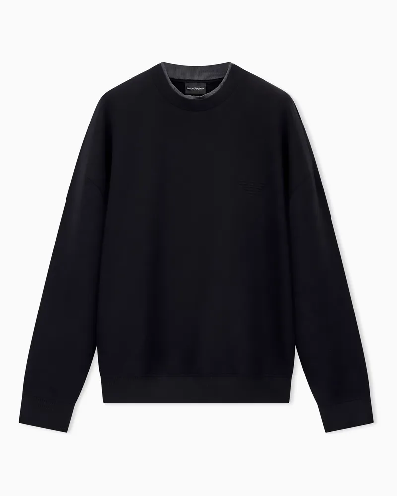 Emporio Armani Felpa in double jersey con ricamo aquila Nero