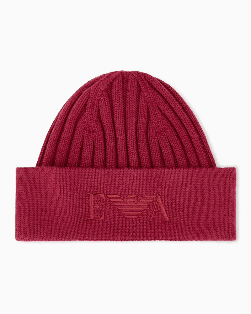 Emporio Armani Rapper cappello con risvolto e ricamo in lana vergine Rosso