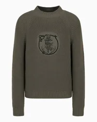 Emporio Armani OFFICIAL STORE Maglione Lupetto In Misto Lana Vergine Con Ricamo Ancora E Logo Marrone