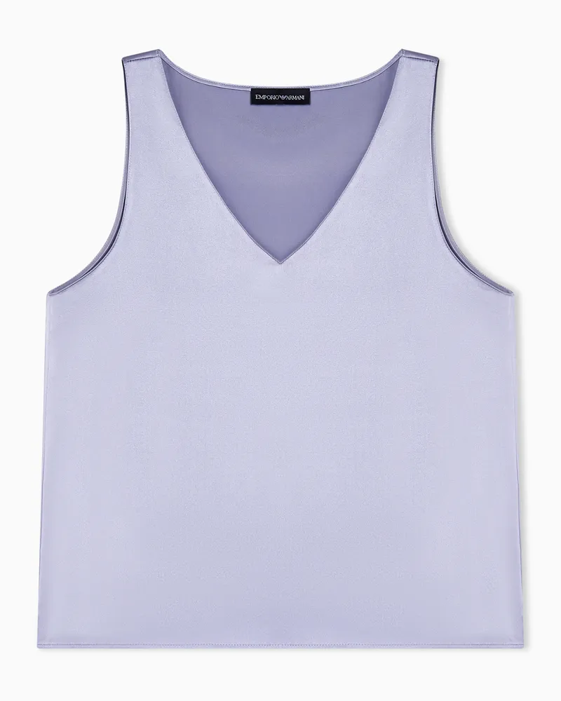 Emporio Armani Top in raso di seta smanicato con scollo a V Viola