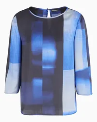 Emporio Armani OFFICIAL STORE Blusa In Satin Stampa Check E Ombre Multicolor Fantasia