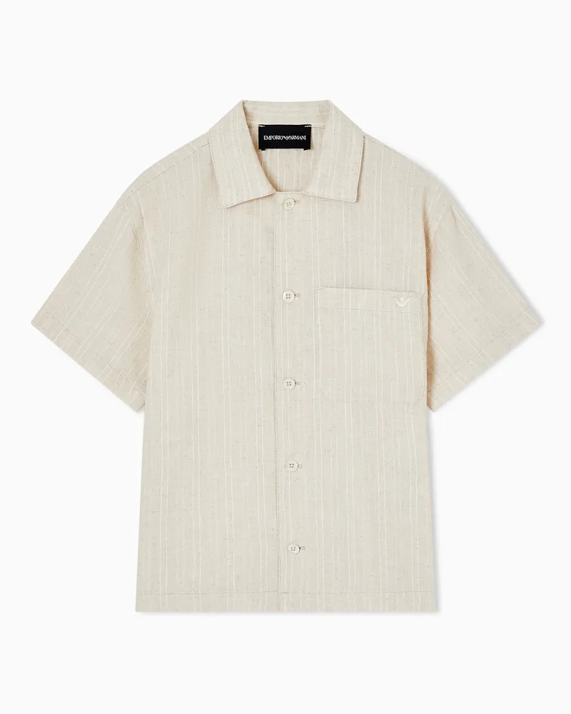 Emporio Armani Camicia in misto lino a righe jacquard Beige