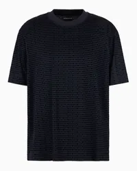 Emporio Armani OFFICIAL STORE T-shirt In Jersey Misto Lyocell Con Lettering Flock All Over Asv Blu