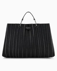 Emporio Armani OFFICIAL STORE Shopper Media Myea In Simil Nappa Plissé Riciclata Asv Nero