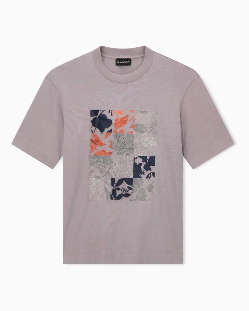 Emporio Armani T-shirt in jersey heavy con ricamo Capsule Hong Kong Grigio