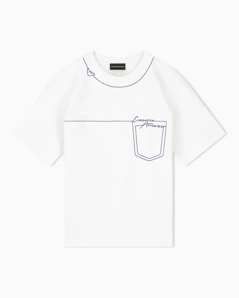 Emporio Armani T-shirt in interlock di viscosa con dettaglio taschino Bianco