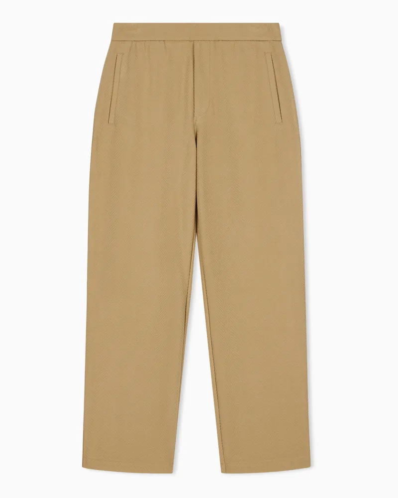 Emporio Armani Pantaloni in jersey interlock di cotone e lyocell Beige
