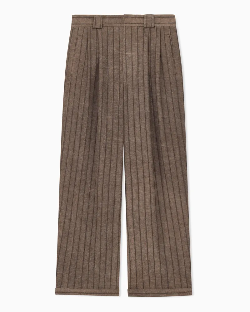 Emporio Armani Pantaloni in tessuto canneté tinto a freddo Marrone
