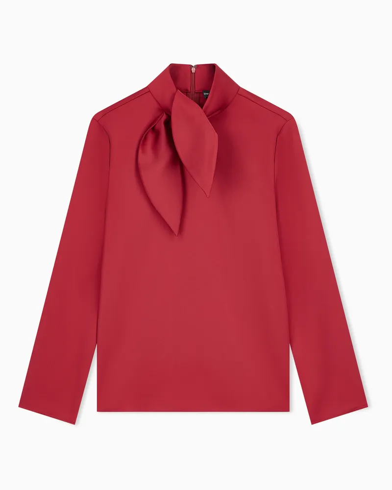 Emporio Armani Camicia sfoderata in tecno twill con zip e gancino Rosso