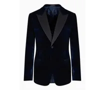 Emporio Armani OFFICIAL STORE Giacca Smoking Slim Fit In Velluto Con Fantasia Floreale Flock All Over Blu