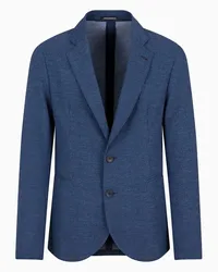 Emporio Armani OFFICIAL STORE Giacca Monopetto In Tessuto Seersucker Tecnico Stampato Blu