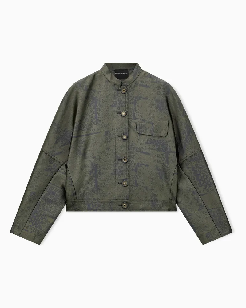 Emporio Armani Blouson over jacquard con collo alla coreana e taschino Verde