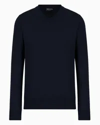 Emporio Armani OFFICIAL STORE Maglione Scollo V In Pura Lana Vergine Blu