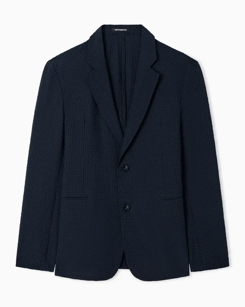 Emporio Armani Giacca monopetto in seersucker tecnico Icon Blu