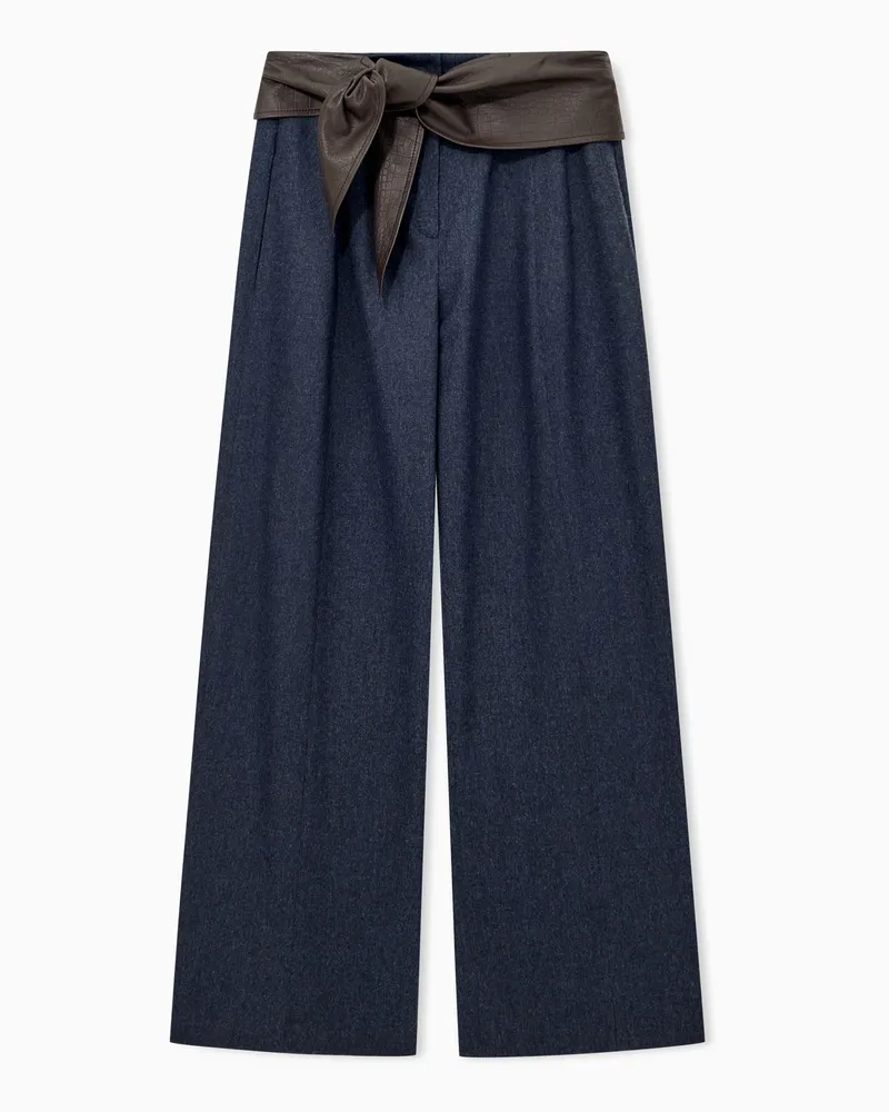 Emporio Armani Pantaloni in flanella di lana e cashmere con cintura Grigio