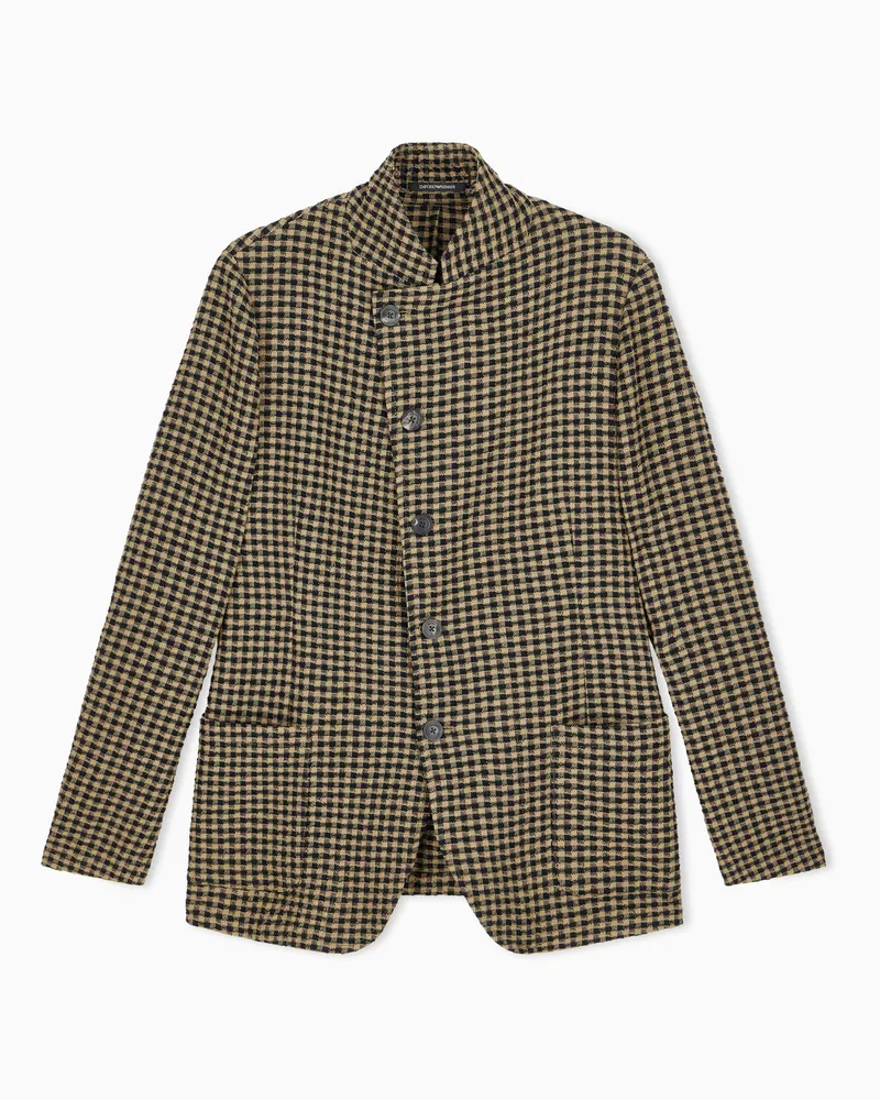 Emporio Armani Blazer sfoderato in lana vergine quadrettato 3D Nero
