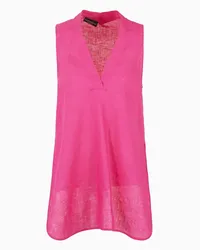 Emporio Armani OFFICIAL STORE Maxi Top Scollo V In Lino Con Fondo Asimmetrico Fucsia