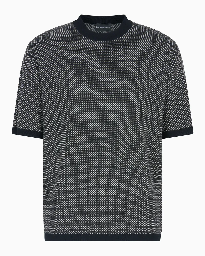 Emporio Armani Maglia in lana vergine jacquard micro motivo bicolore Nero