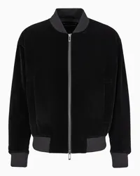 Emporio Armani OFFICIAL STORE Bomber In Tessuto Velour Con Maxi Patch French Bulldog Clubwear Nero