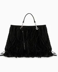 Emporio Armani OFFICIAL STORE Shopper Media Myea Con Frange In Simil Suede Nero