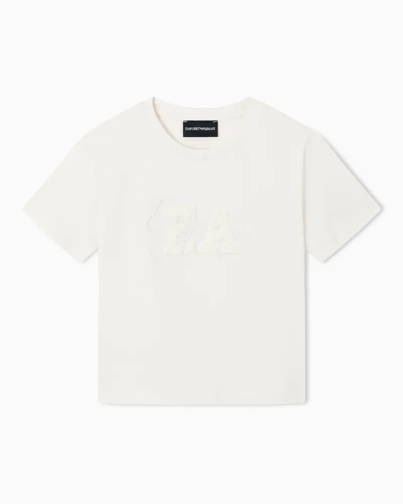 Emporio Armani T-shirt regular fit in jersey di cotone con logo ricamato Beige