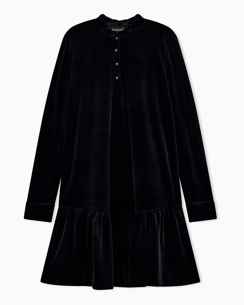 Emporio Armani Abito in ciniglia stretch con collo e fondo arricciati Nero