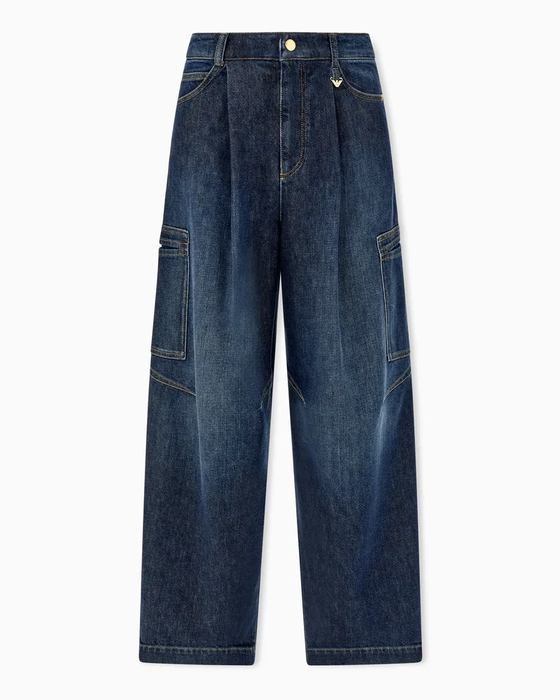 Emporio Armani Jeans over in denim di cotone con tasche laterali Blu