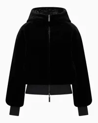 Emporio Armani OFFICIAL STORE Blouson Reversibile Con Cappuccio E Zip In Tessuto Fur Effect Nero