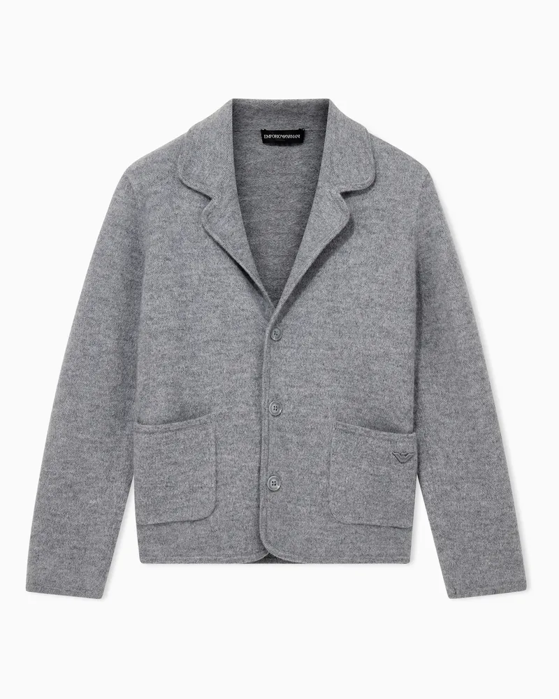 Emporio Armani Blazer in maglia di lana vergine con tasche applicate Grigio
