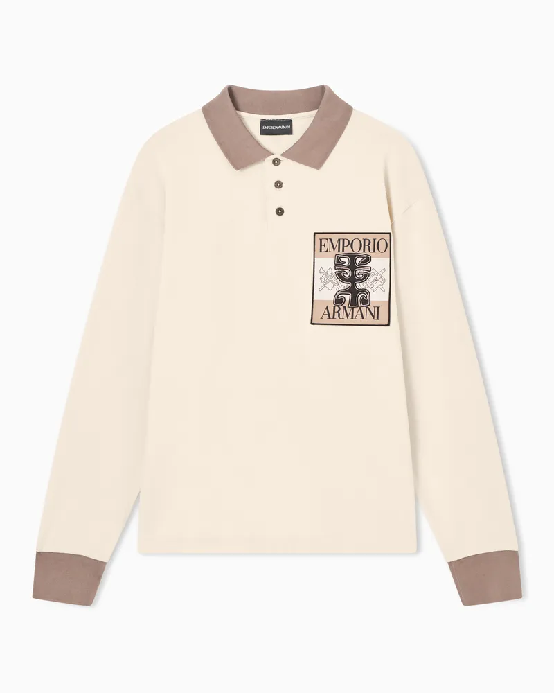 Emporio Armani Polo in piquet con patch e stampa tribale Beige