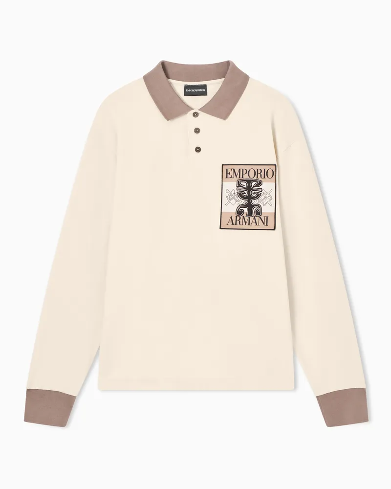 Emporio Armani Polo in piquet con patch e stampa tribale Beige