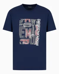 Emporio Armani OFFICIAL STORE T-shirt Beachwear In Jersey Stampa Macro Logo Blu