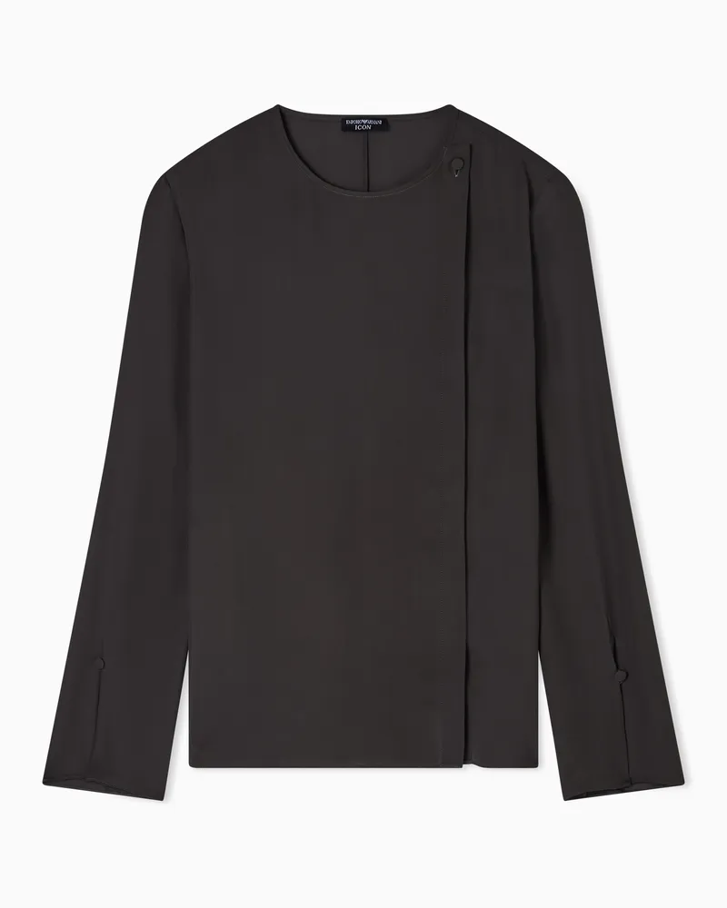 Emporio Armani Blusa in doppia georgette di seta Icon Marrone