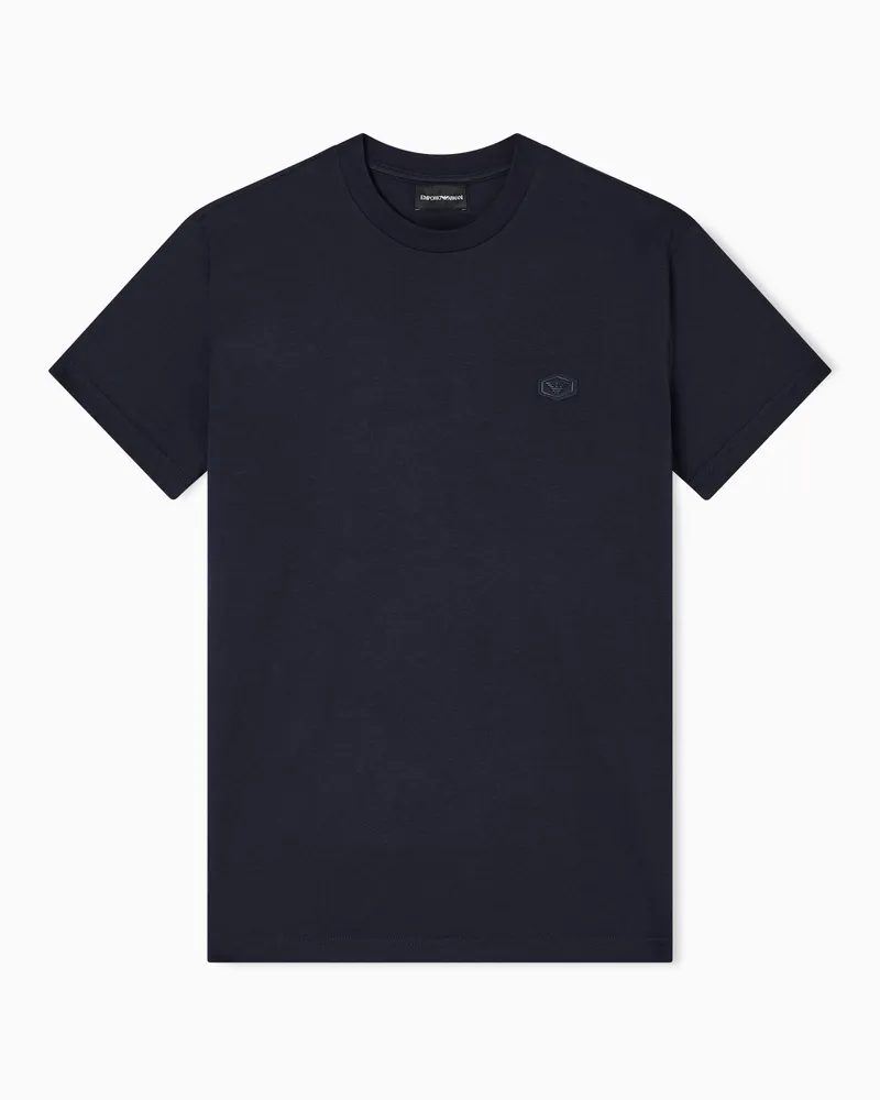 Emporio Armani T-shirt in jersey Supima con micro patch logo Blu