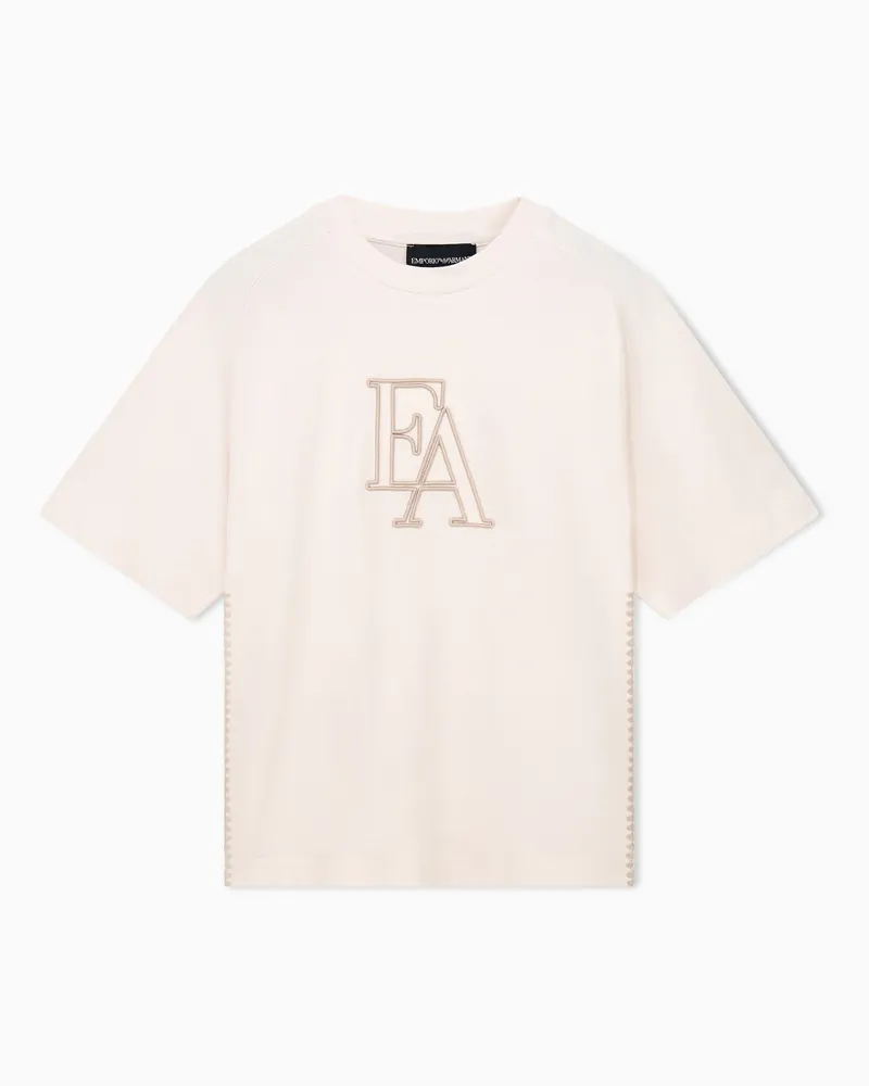 Emporio Armani T-shirt girocollo in jersey di cotone con logo ricamato Beige