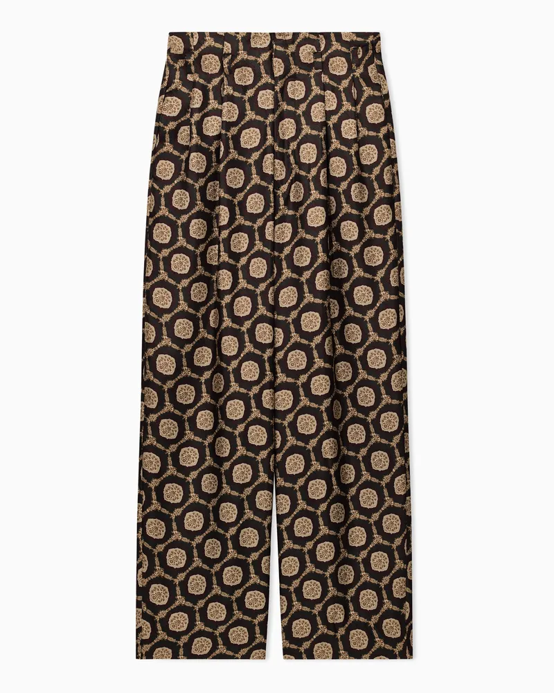 Emporio Armani Pantaloni in seta stampa all over Beige