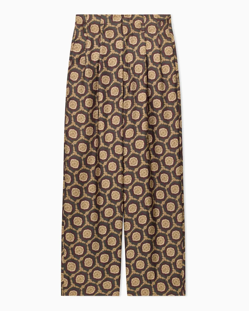 Emporio Armani Pantaloni in seta stampa all over Beige
