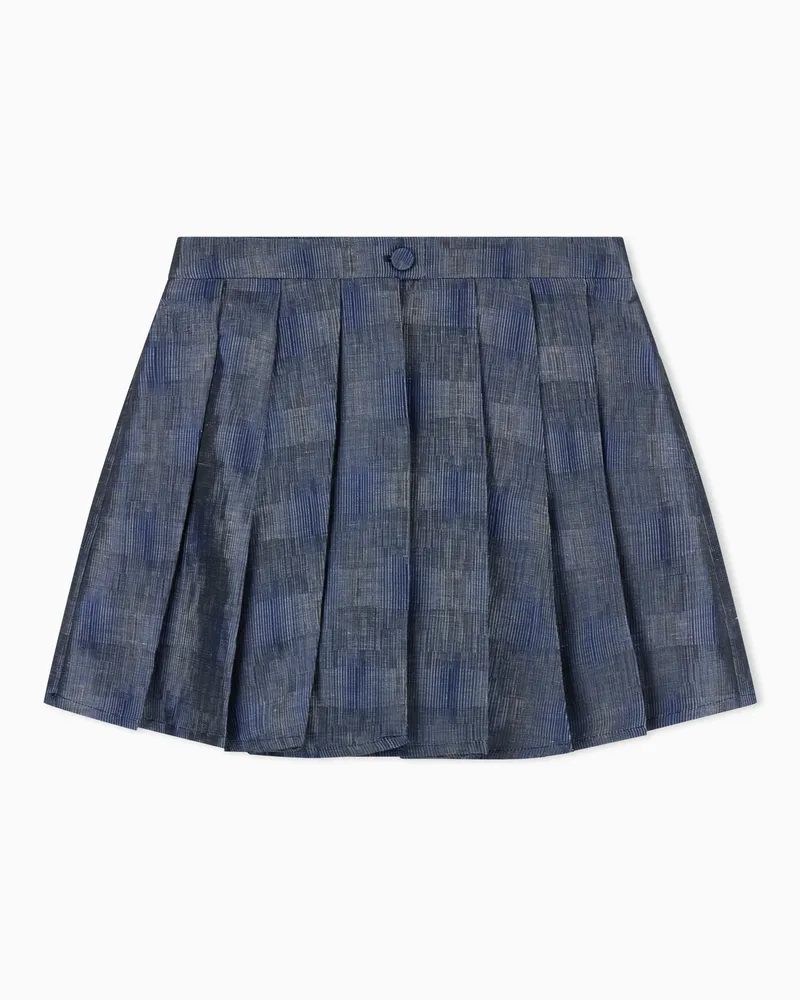 Emporio Armani Mini gonna pantalone in tessuto jacquard misto lino effetto metal Blu