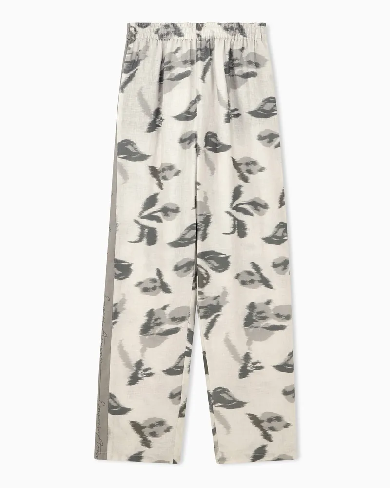 Emporio Armani Pantaloni taglio regular in lino con stampa a fiori chiné Fantasia