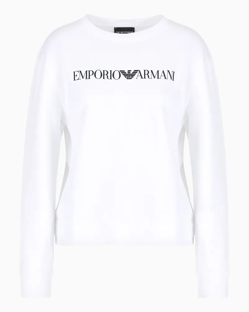 Emporio Armani Felpa jersey girocollo in cotone con logo Bianco